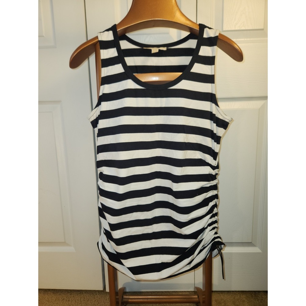 Michael Michael Kors Womens Tank Top Black/White Striped Drawstring Sides Size L